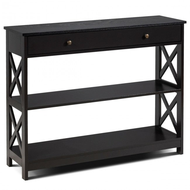 3-Tier Side Console Table Entryway Table Narrow Accent Table with Drawer and Storage Shelves