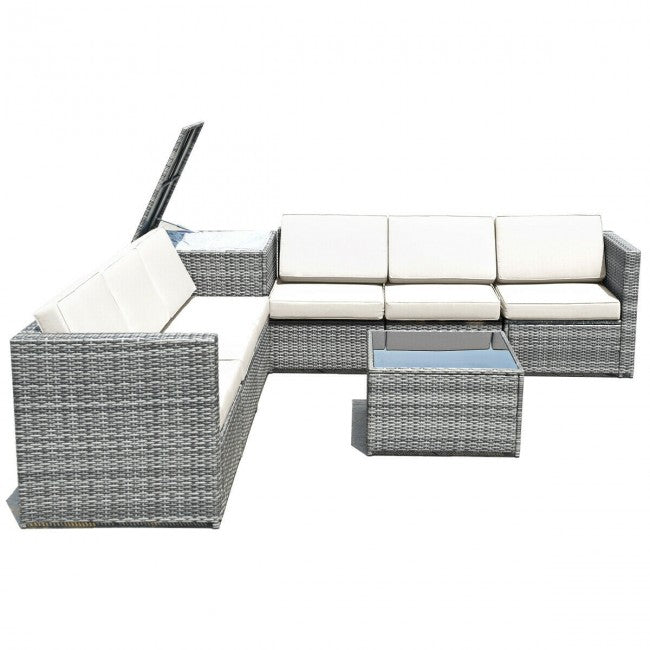 8 Piece Outdoor Patio Rattan All-Weather Conversation Sectional Sofa Furniture Set with Cushion