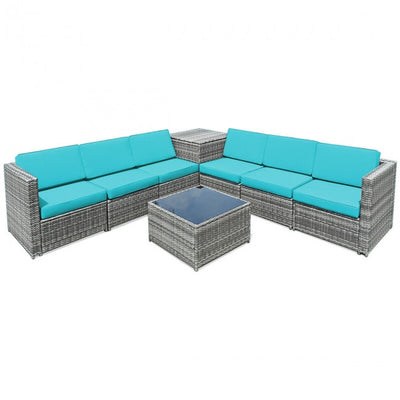 8 Piece Outdoor Patio Rattan All-Weather Conversation Sectional Sofa Furniture Set with Cushion