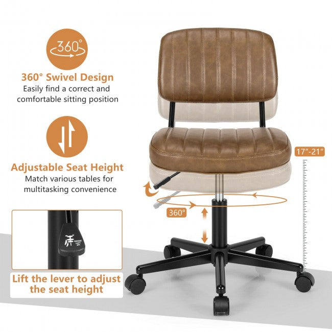 Chairliving - PU Leather Adjustable Office Chair Swivel Task Chair with Backrest Brown