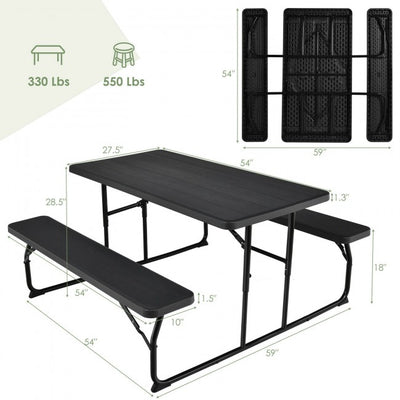 Outdoor Camping Picnic Table Bench Set Dining Set with Metal Base
