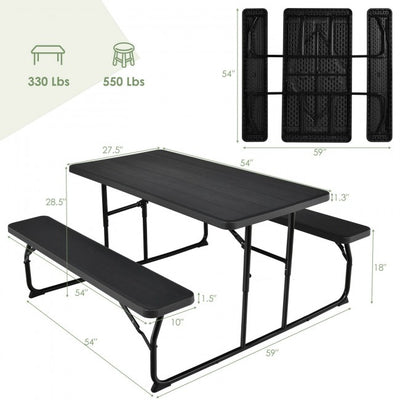Outdoor Camping Picnic Table Bench Set Dining Set with Metal Base