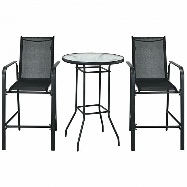 3 Pieces Outdoor Patio Bar Height Bistro Set with Stools and Table