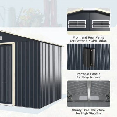 9 x 6 FT Outdoor Metal Storage Shed Organizer Patio Garden Steel Tool House with 2 Sliding Doors and 4 Vents