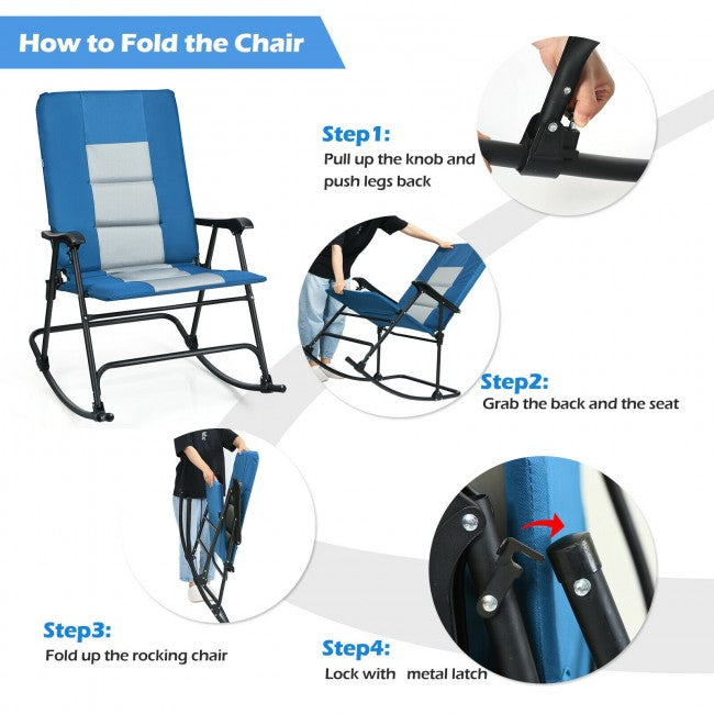 Outdoor Portable Folding Rocking Chair with Armrest &amp; Padded Seat