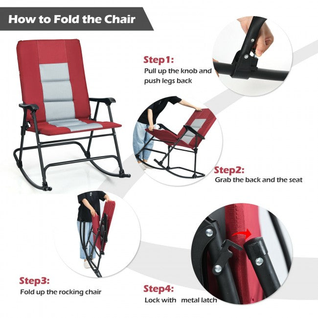 Outdoor Portable Folding Rocking Chair with Armrest &amp; Padded Seat