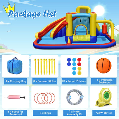 7-in-1 Inflatable Water Slide Water Park Kids Bounce Castle with 735W Air Blower