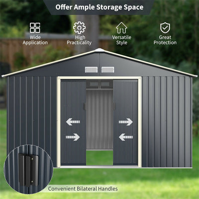 11' x 8' Outdoor Metal Storage Shed Backyard Garden Storage Cabinet Tool Shed with 4 Vents and Sliding Double Lockable Doors