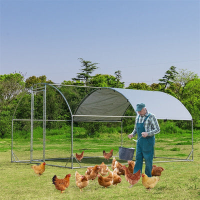 12.5ft Outdoor Metal Chicken Coop Walk-in Poultry Cage Run Galvanized Hen House Rabbits Habitat Cage with Cover