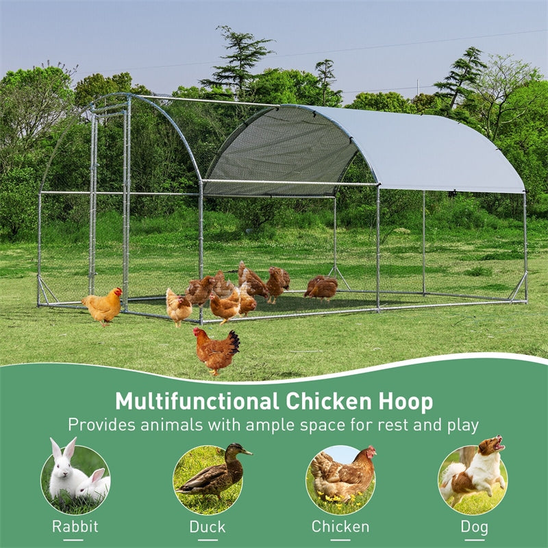 12.5ft Outdoor Metal Chicken Coop Walk-in Poultry Cage Run Galvanized Hen House Rabbits Habitat Cage with Cover