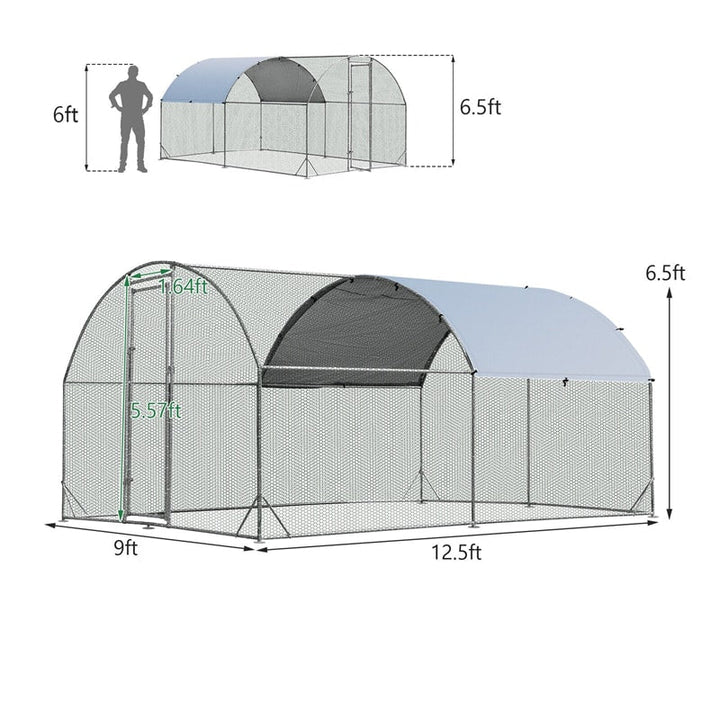 12.5ft Outdoor Metal Chicken Coop Walk-in Poultry Cage Run Galvanized Hen House Rabbits Habitat Cage with Cover