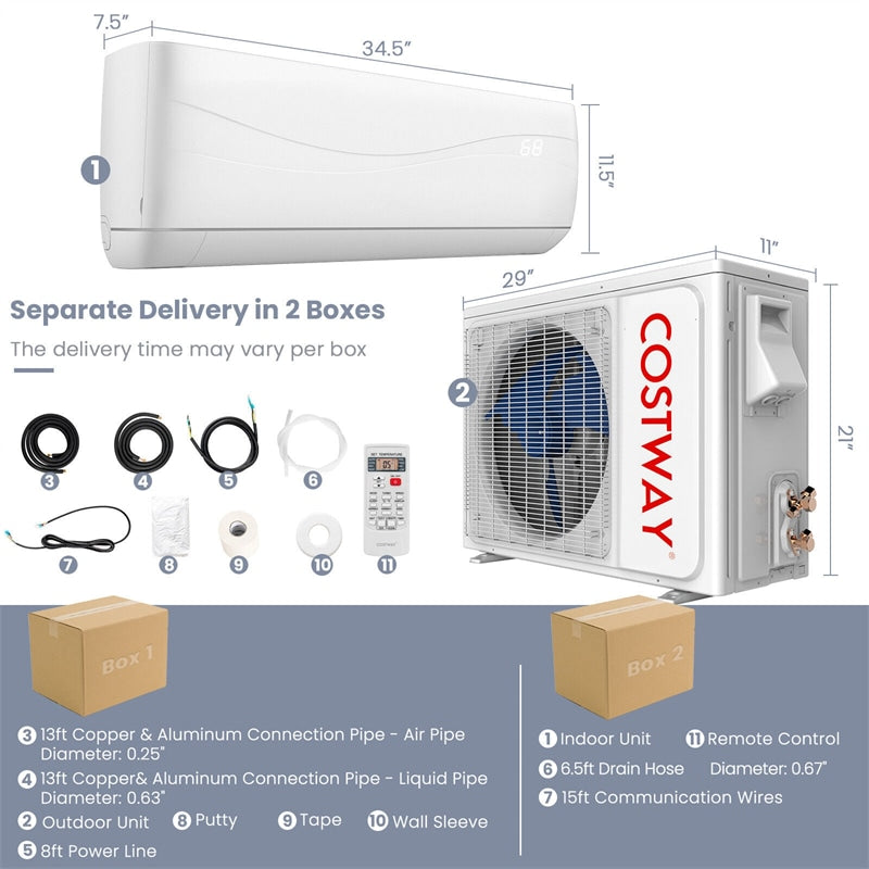 12000 BTU Wall-Mounted Ductless Air Conditioner 17 SEER 115V Mini-Split Inverter AC Unit with Heat Pump and Installation Kit