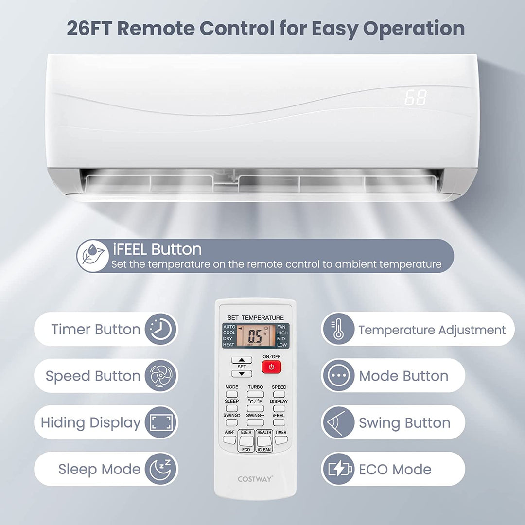 12000BTU Mini Split Air Conditioner and Heater 17 SEER 208-230V Wall-Mounted Ductless AC Unit with Heat Pump and Installation Kit