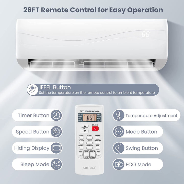 12000BTU Mini Split Air Conditioner and Heater 17 SEER 208-230V Wall-Mounted Ductless AC Unit with Heat Pump and Installation Kit