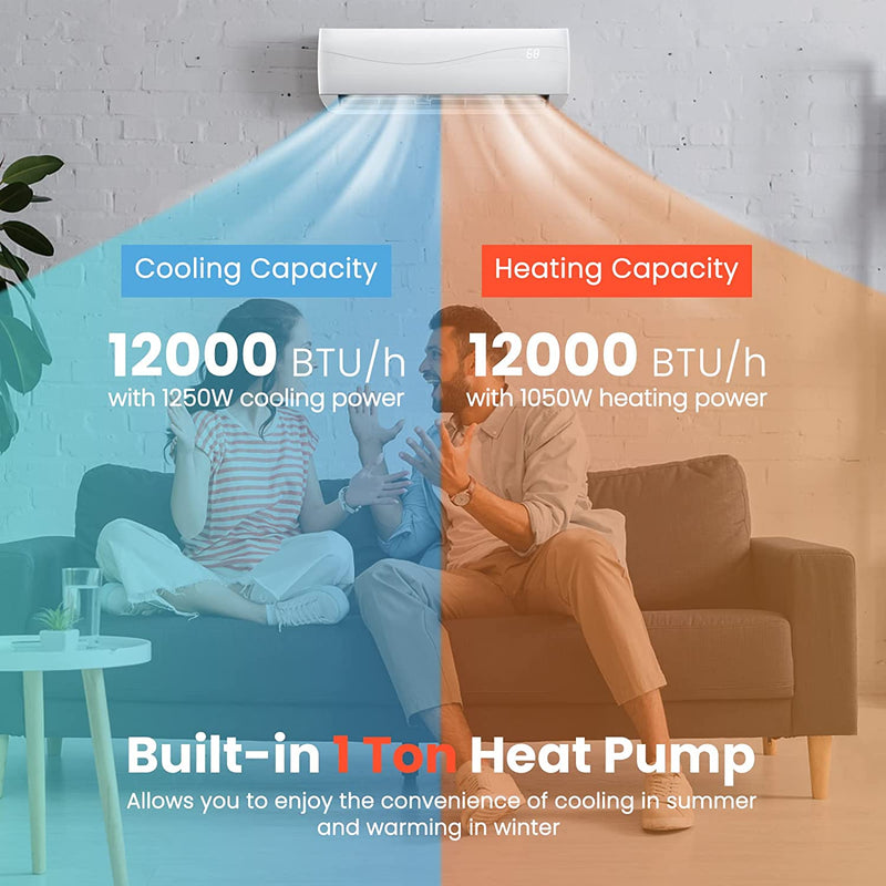 12000BTU Mini Split Air Conditioner and Heater 17 SEER 208-230V Wall-Mounted Ductless AC Unit with Heat Pump and Installation Kit