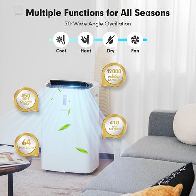 12000BTU Portable 4-in-1 Air Conditioner Oscillation Air Cooler with 3 Speeds and WiFi Smart Control