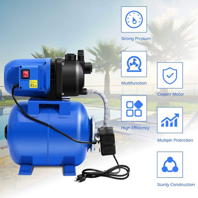 1200W 1.6HP Garden Water Pump Shallow Well Tank Pressurized Home Irrigation