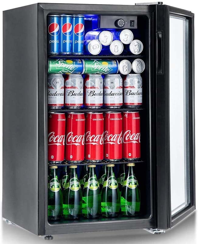 2-in-1 Mini Wine Cooler 120 Cans Built-In or Freestanding Beverage Refrigerator Beer Fridge with LED Light