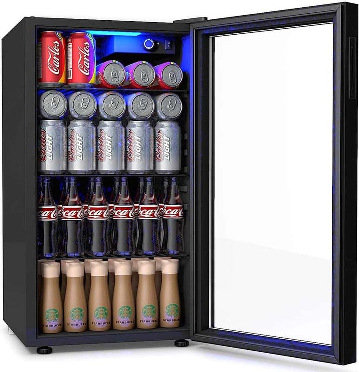 2-in-1 Mini Wine Cooler 120 Cans Built-In or Freestanding Beverage Refrigerator Beer Fridge with LED Light