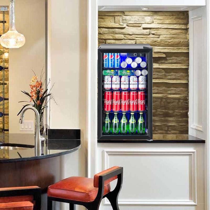 2-in-1 Mini Wine Cooler 120 Cans Built-In or Freestanding Beverage Refrigerator Beer Fridge with LED Light