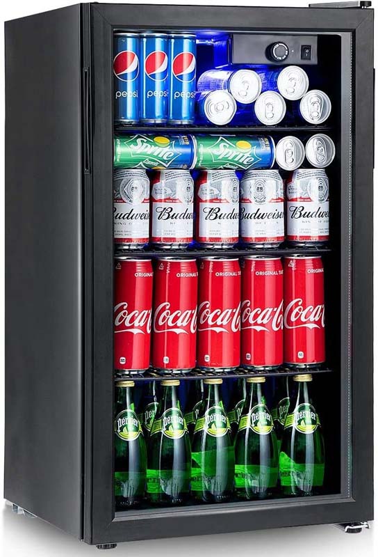 2-in-1 Mini Wine Cooler 120 Cans Built-In or Freestanding Beverage Refrigerator Beer Fridge with LED Light