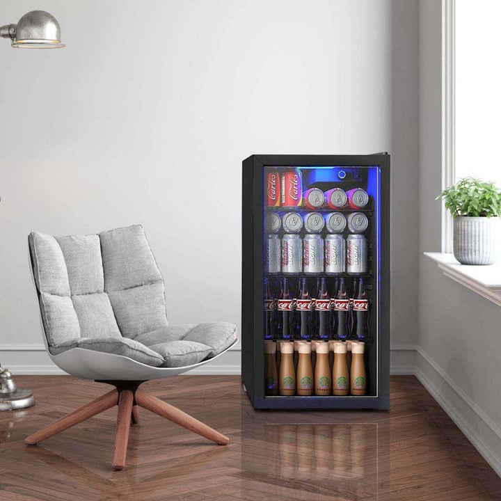 2-in-1 Mini Wine Cooler 120 Cans Built-In or Freestanding Beverage Refrigerator Beer Fridge with LED Light