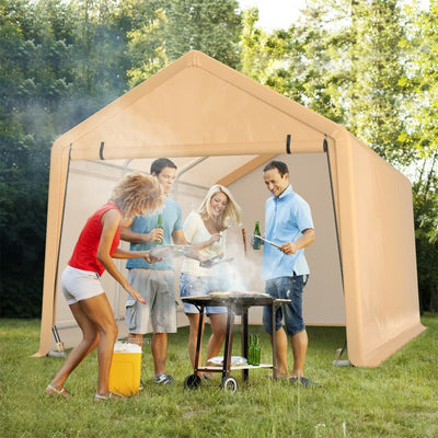 9x17 Ft Outdoor Heavy Duty Carport Canopy Portable Metal Garage Shelter with Roll-up Front Door