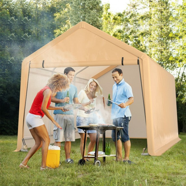 9x17 Ft Outdoor Heavy Duty Carport Canopy Portable Metal Garage Shelter with Roll-up Front Door