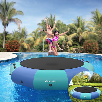 12 FT Inflatable Water Trampoline Recreational Water Bouncer with Electric Inflator