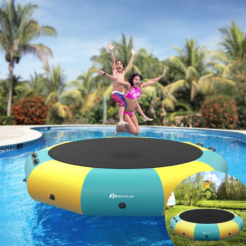 12 FT Inflatable Water Trampoline Recreational Water Bouncer with Electric Inflator