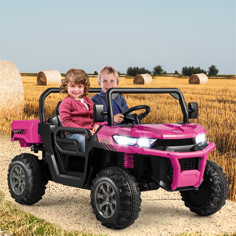 12V 2-Seater Ride On Car Electric Dump Truck Kids UTV Car with Remote Control Electric Dump Bed Rocking Function