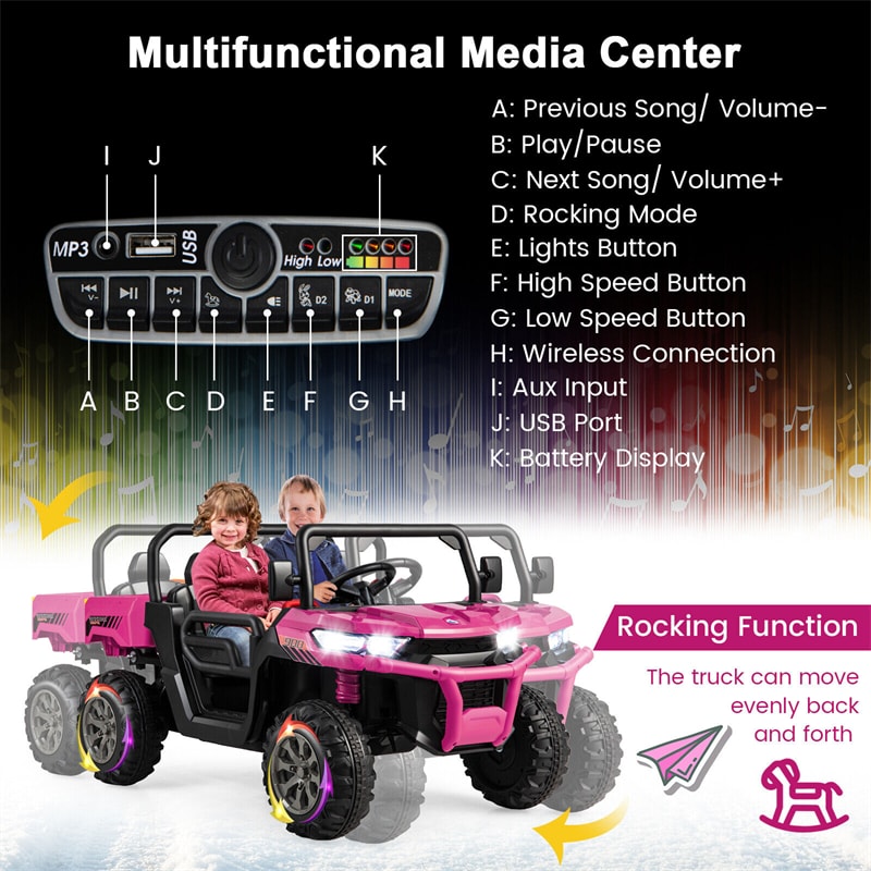 12V 2-Seater Ride On Car Electric Dump Truck Kids UTV Car with Remote Control Electric Dump Bed Rocking Function