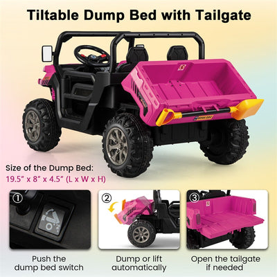12V 2-Seater Ride On Car Electric Dump Truck Kids UTV Car with Remote Control Electric Dump Bed Rocking Function