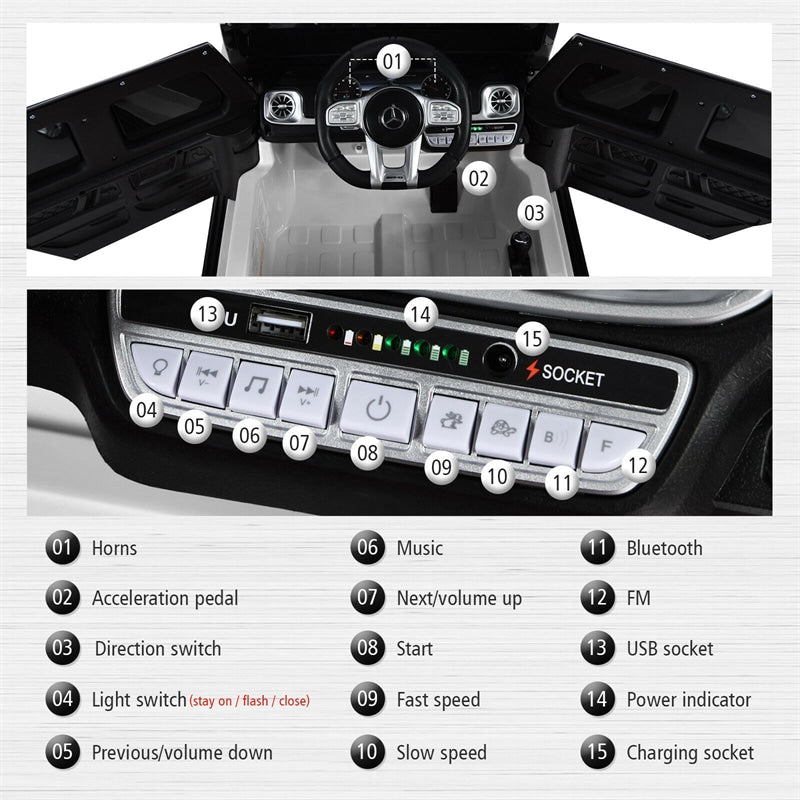 12V Battery Powered Vehicle License Mercedes-Benz G63 Children Ride in Car with Remote Control