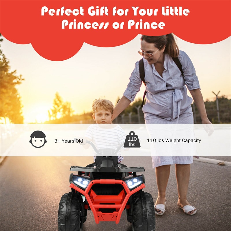 12V Kids Ride On 4-Wheeler ATV Quad Electric Toy Car with LED Lights