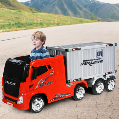 12V Kids Ride on Car Battery Powered Semi-Truck with Storage Container and Remote Control