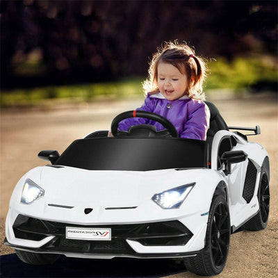 Kids Electric Ride On 12V Licensed Lamborghini Aventador SVJ Battery Powered Sports Car Toy with LED Headlights and R/C