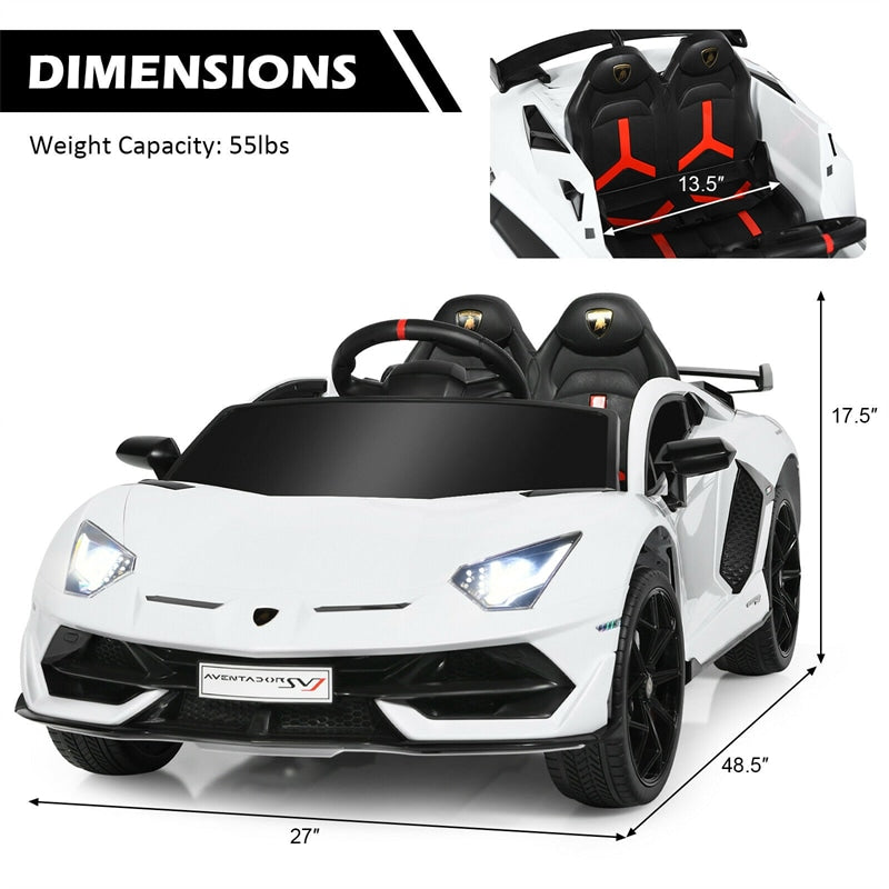 Kids Electric Ride On 12V Licensed Lamborghini Aventador SVJ Battery Powered Sports Car Toy with LED Headlights and R/C