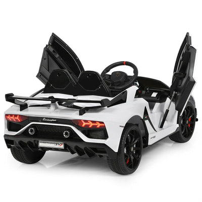 Kids Electric Ride On 12V Licensed Lamborghini Aventador SVJ Battery Powered Sports Car Toy with LED Headlights and R/C