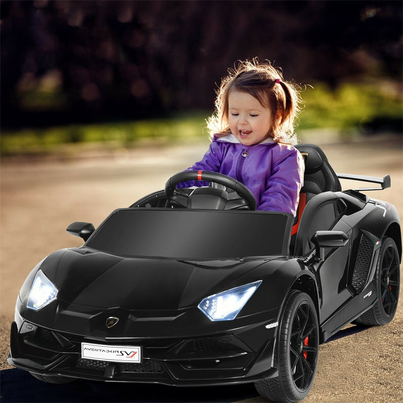 Kids Electric Ride On 12V Licensed Lamborghini Aventador SVJ Battery Powered Sports Car Toy with LED Headlights and R/C