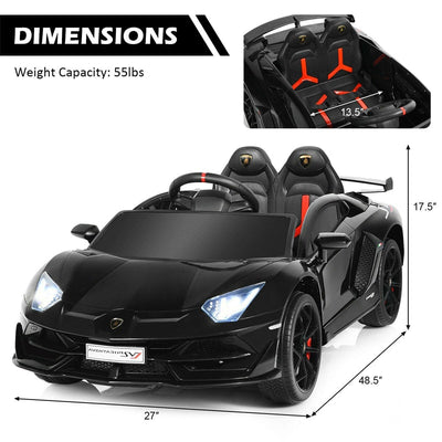 Kids Electric Ride On 12V Licensed Lamborghini Aventador SVJ Battery Powered Sports Car Toy with LED Headlights and R/C