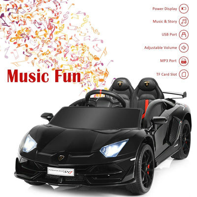 Kids Electric Ride On 12V Licensed Lamborghini Aventador SVJ Battery Powered Sports Car Toy with LED Headlights and R/C