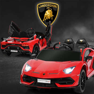 Kids Electric Ride On 12V Licensed Lamborghini Aventador SVJ Battery Powered Sports Car Toy with LED Headlights and R/C