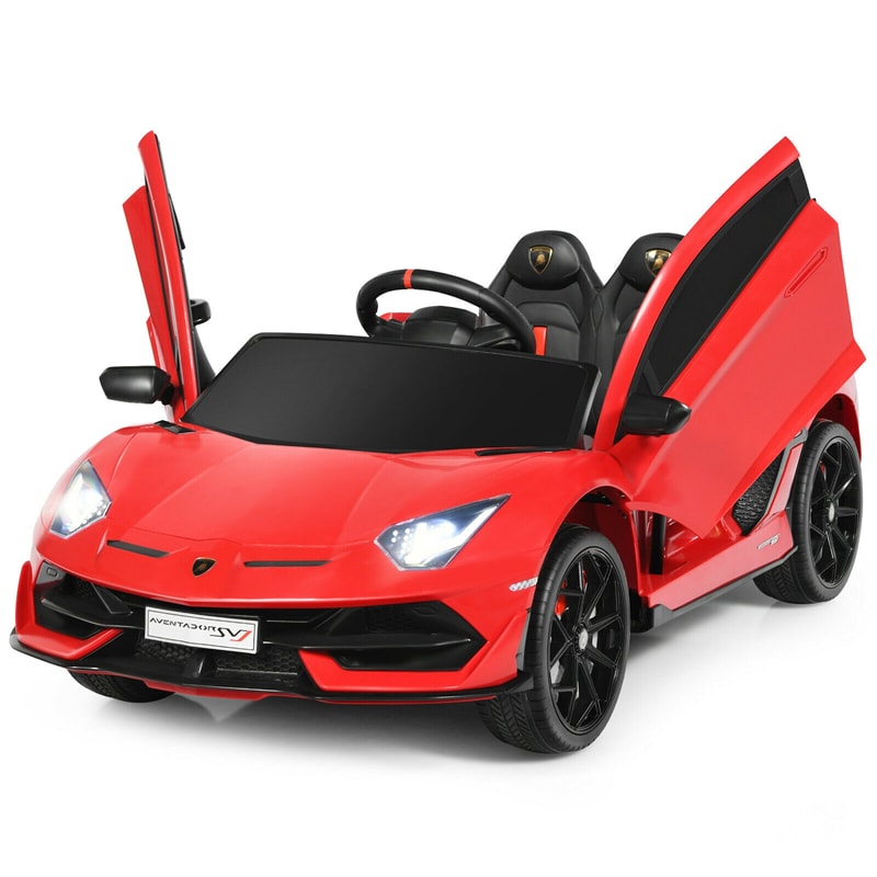 Kids Electric Ride On 12V Licensed Lamborghini Aventador SVJ Battery Powered Sports Car Toy with LED Headlights and R/C