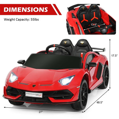 Kids Electric Ride On 12V Licensed Lamborghini Aventador SVJ Battery Powered Sports Car Toy with LED Headlights and R/C