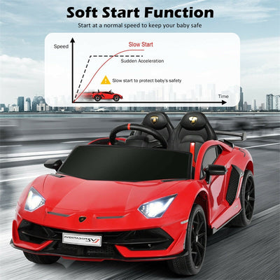 Kids Electric Ride On 12V Licensed Lamborghini Aventador SVJ Battery Powered Sports Car Toy with LED Headlights and R/C