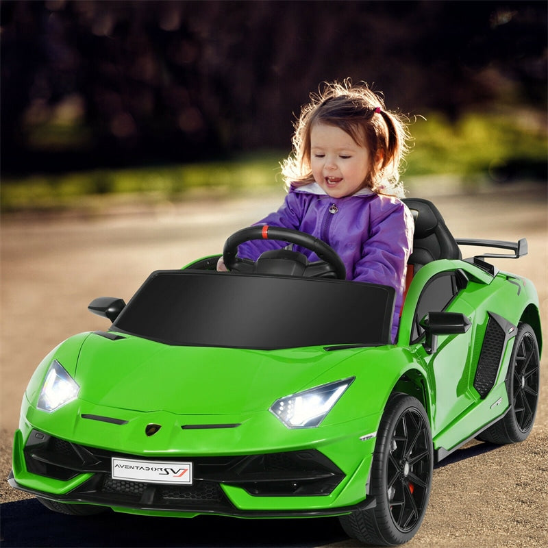 Kids Electric Ride On 12V Licensed Lamborghini Aventador SVJ Battery Powered Sports Car Toy with LED Headlights and R/C