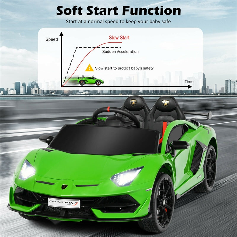 Kids Electric Ride On 12V Licensed Lamborghini Aventador SVJ Battery Powered Sports Car Toy with LED Headlights and R/C