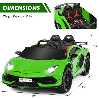 Kids Electric Ride On 12V Licensed Lamborghini Aventador SVJ Battery Powered Sports Car Toy with LED Headlights and R/C