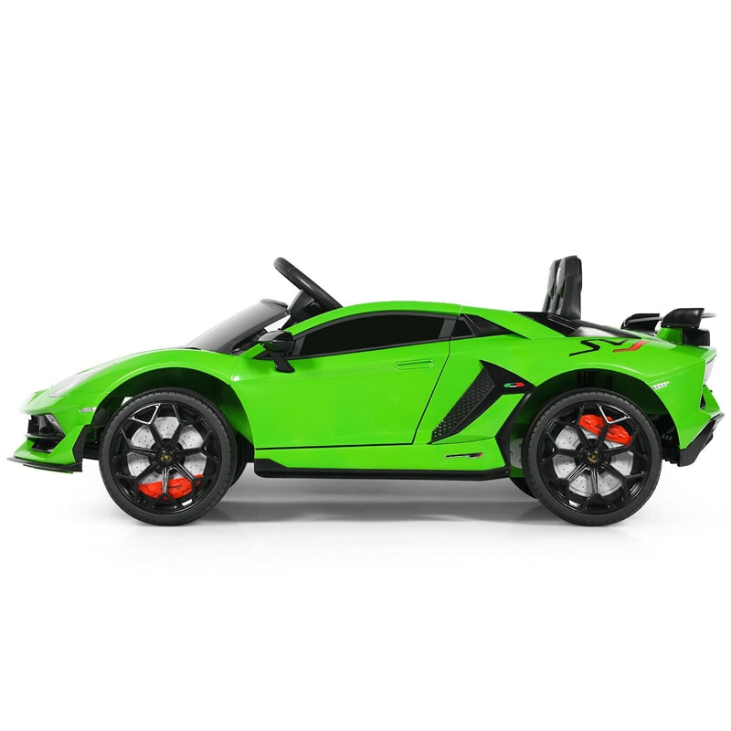 Kids Electric Ride On 12V Licensed Lamborghini Aventador SVJ Battery Powered Sports Car Toy with LED Headlights and R/C